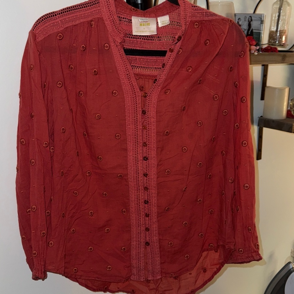Anthropologie Maeve Coral Crochet Top